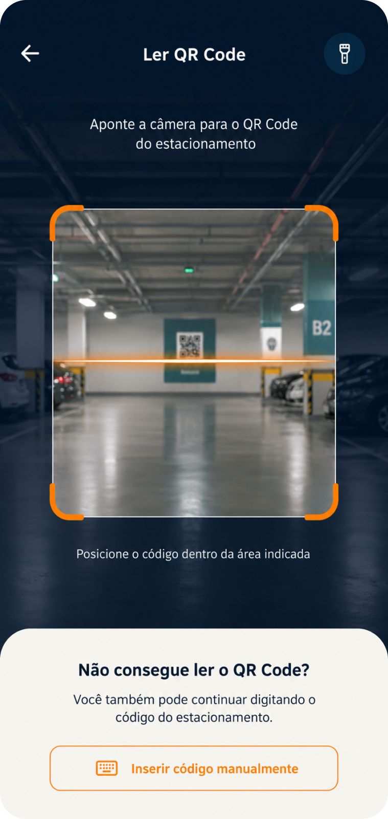 Tela do app KONNI lendo QR Code do estacionamento